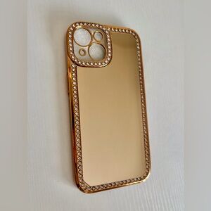 Gold Bling Crystal iPhone 15 Case - Mirror Protective Cover